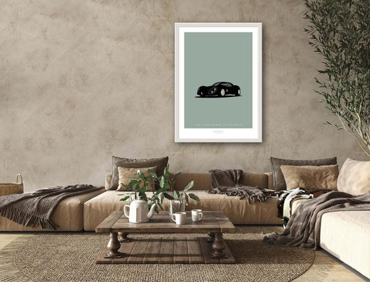 Framed car poster of a black 1967 ALFA ROMEO 33 STRADALE