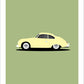 Beautiful hand drawn print of a pretty cream 1953 Porsche 356 on a light green background.