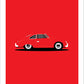 Beautiful hand drawn print of a brilliant red 1953 Porsche 356 on a red background.