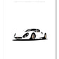 Classy hand drawn poster of a white 1967 Alfa Romeo 33 Stradale car on white background.