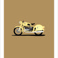 Classy and cool hand drawn poster of a cream 1966 BMW R69S motorbike on an elegant tan background.   