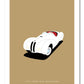 Classy hand drawn poster of a classic white 1949 BMW 328 roadster looking stunning on a soft tan background.   