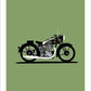 Classy hand drawn poster of a 1938 BSA Gold Star motorbike in black finish on an olive green background.