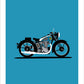 Classy hand drawn poster of a blue and black 1938 BSA Gold Star motorbike on an elegant blue background.