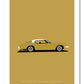 Classy hand drawn poster of a very cool gold and white 1972 Buick Riviera on a soft gold background.