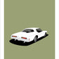 Classy hand drawn poster of a very cool white 1972 Buick Riviera on a soft green background.