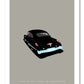 Classy hand drawn poster of a totally stunning black 1949 Buick Super 50 Sedanette on a soft grey background.