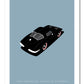 Original hand drawn poster of a magnificent black 1963 Chevrolet Corvette Stingray on a soft grey-blue  background.