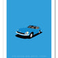 Original poster of a 1970 blue DATSUN 240Z SERIES 1 COUPE on a blue background.