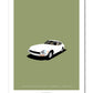 Original poster of a white 1970 DATSUN 240Z SERIES 1 COUPE on an olive green background.