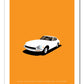 Original poster of a white 1970 DATSUN 240Z SERIES 1 COUPE on an orange background.