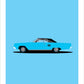 A beautiful profile poster of a blue 1966 DODGE CORONET 500 on a blue background,