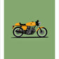Beautiful original poster of A 1972 yellow Ducati 750 Sport on a green background.
