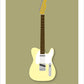 Beautiful hand drawn poster of a totally stunning cream 1963 Fender Telecaster on a soft olive background.