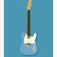 Beautiful hand drawn poster of a totally stunning light blue 1963 Fender Telecaster on a soft blue background.