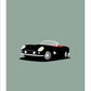 Beautiful original poster of a gorgeous black 1960 Ferrari 250 California on a soft green background