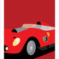 An original poster of a red 1956 Ferrari 250 Testarossa 1956 on a red background