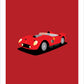 An original poster of a red 1956 Ferrari 250 Testarossa 1956 on a red background