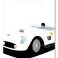 An original poster of a white 1956 Ferrari 250 Testarossa 1956 on a white background