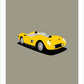 An original poster of a yellow 1956 Ferrari 250 Testarossa 1956 on an elegant stone background