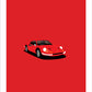 An original hand drawn poster of a red 1968 Ferrari Dino on a red background