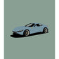 An original hand drawn poster of a gorgeous grey blue 2021 Ferrari Roma F169 2021 on a soft green background.