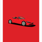 An original hand drawn poster of a gorgeous red 2021 Ferrari Roma F169 2021 on a red background.