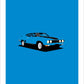 An original hand drawn poster of the mighty blue 1975 Ford Falcon XB GT 351 on a blue background.