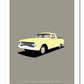 An original hand drawn poster of a cream 1962 Ford Falcon XK ute on a stone background.