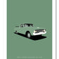 An original hand drawn poster of a green 1962 Ford Falcon XK ute on a green background.