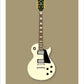 An original hand drawn poster of a cream 1968 Gibson Les Paul Custom on a tan background.