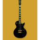 An original hand drawn poster of a black 1955 Gibson Les Paul Custom Black Beauty on a tan background.