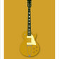 An original hand drawn poster of a black 1952 Gibson Les Paul Goldtop on a gold background.