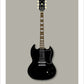 An original hand drawn poster of a sleek black 1986 Gibson SG on a light grey background.