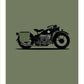 Hand drawn print of a classic black 1942 Harley Davidson WLA on an olive background.