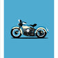 Hand drawn print of a classic blue and cream 1942 Harley Davidson WLA on a blue background.