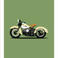 Hand drawn print of a classic cream 1942 Harley Davidson WLA on a green background.