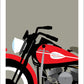 Hand drawn print of a classic red 1942 Harley Davidson WLA on a grey background.