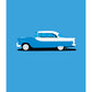 Hand drawn print of a blue  and white 1960 FB Holden on a blue background.