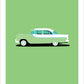 Hand drawn print of a green and white 1960 FB Holden on a green background.
