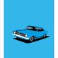 Hand drawn print of a blue 1968 Holden Monaro GTS 307 Coupe on a blue background.