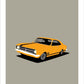 Hand drawn print of an orange 1968 Holden Monaro GTS 307 Coupe on a grey background.