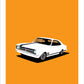 Hand drawn print showing a closeup of a white 1968 Holden Monaro GTS 307 Coupe on an orang background.