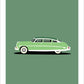 Hand drawn print showing a green 1953 Hudson Hornet on a green background.