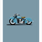 Hand drawn print of a blue 1940 Indian Chief on a blue grey background.