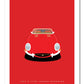 Hand drawn print of a red 1962 Jaguar E Type Roadster on a red background.