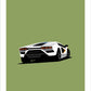 Hand drawn poster of a white 2021 Lamborghini Countach LPI 800-4 on a green background.