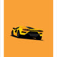 Hand drawn poster of a yellow 2021 Lamborghini Countach LPI 800-4 on a orange background.