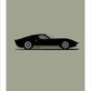 Hand drawn poster of a black 1968 Lamborghini Miura SV on a grey background. 