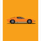 Hand drawn poster of an orange 1968 Lamborghini Miura SV on a mandarin background. 